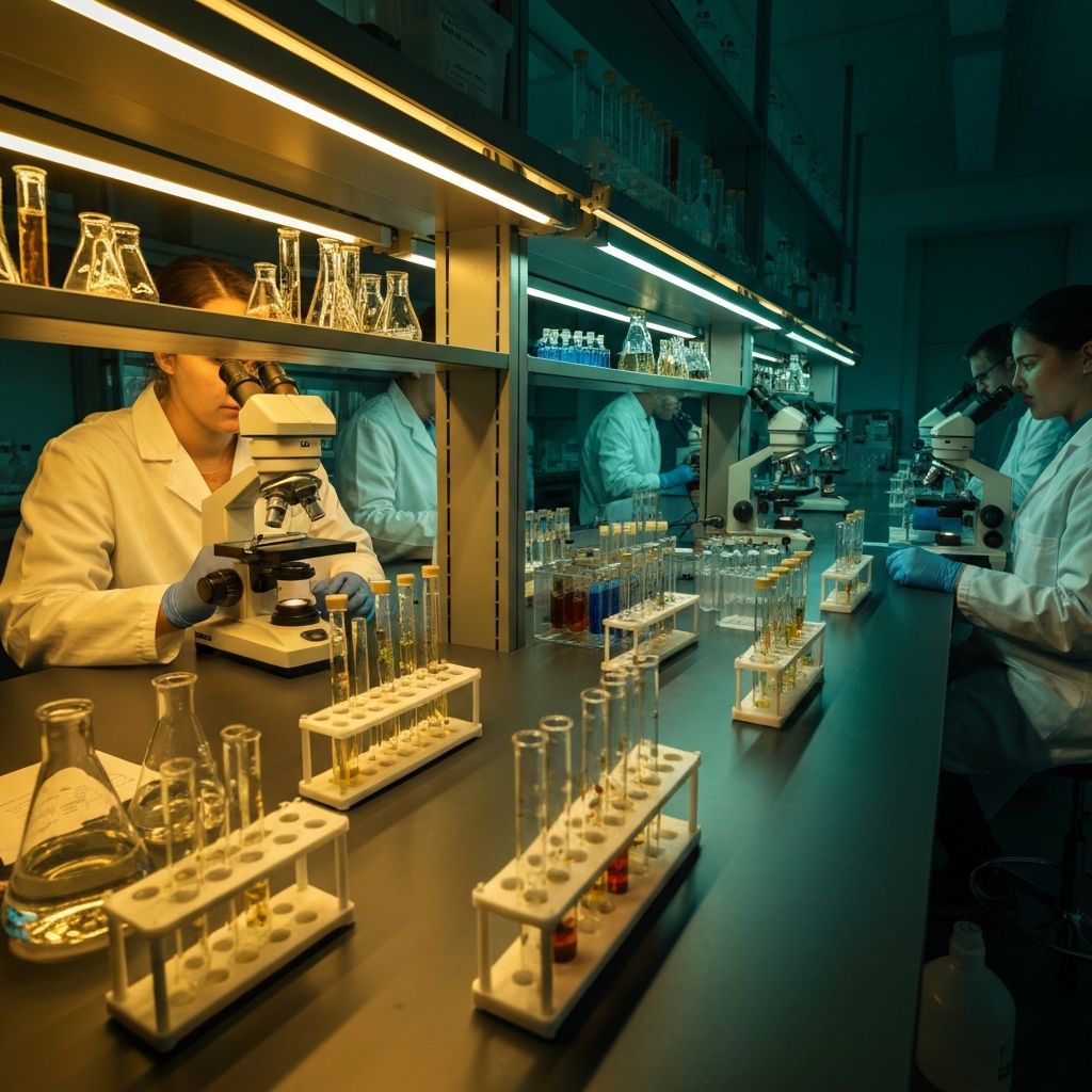 Scientific research laboratory with botanical materials